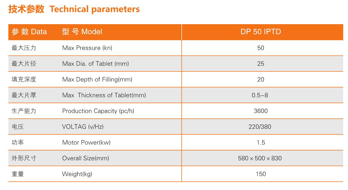 上海泰博雷特DP系列IPTD單沖壓片機(jī)技術(shù)參數(shù)